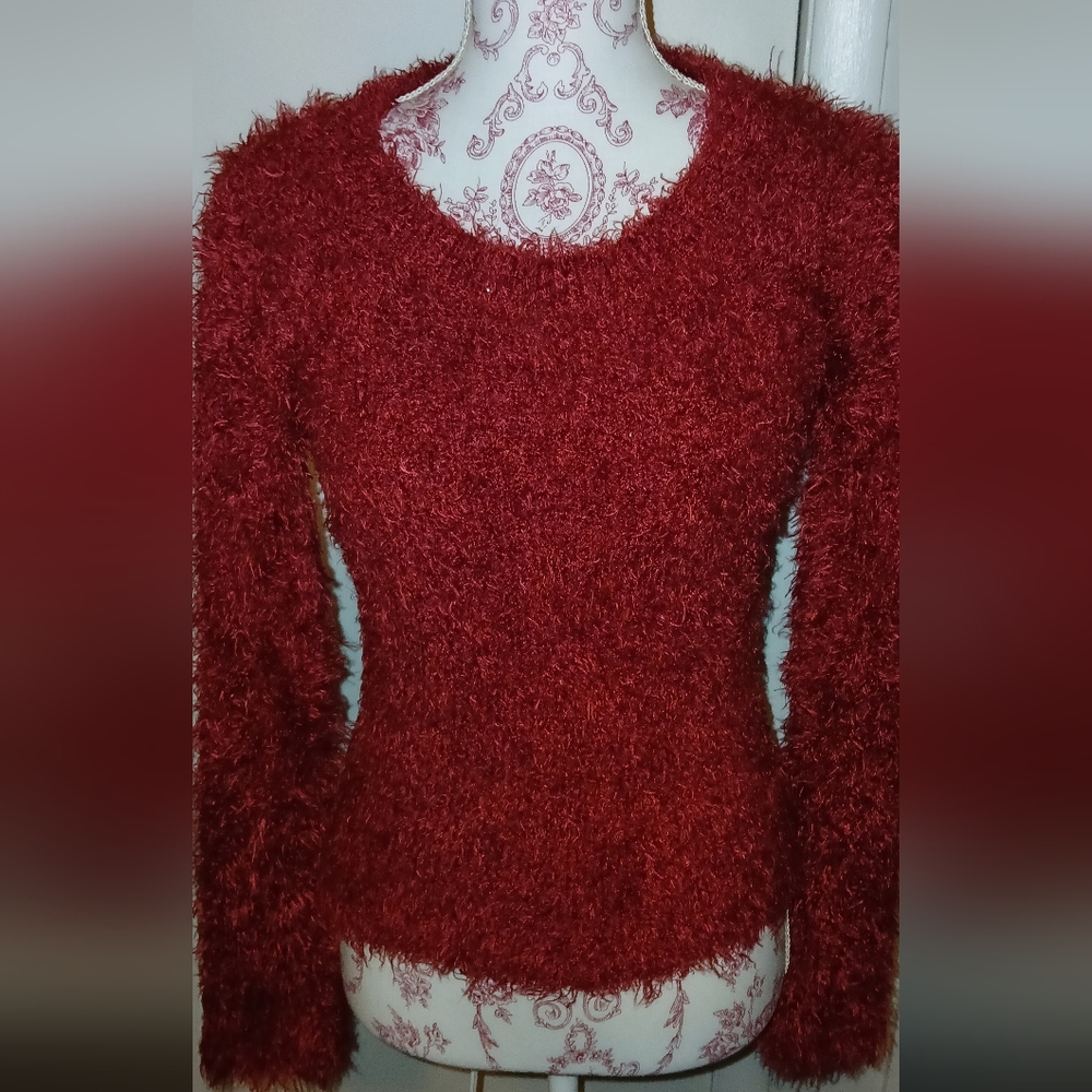 Y2K Fuzzy Red Burgundy Sweater